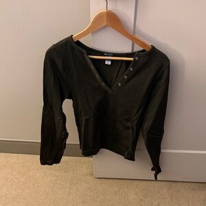 Old Navy Forest Green Long Sleeve V-Neck Top